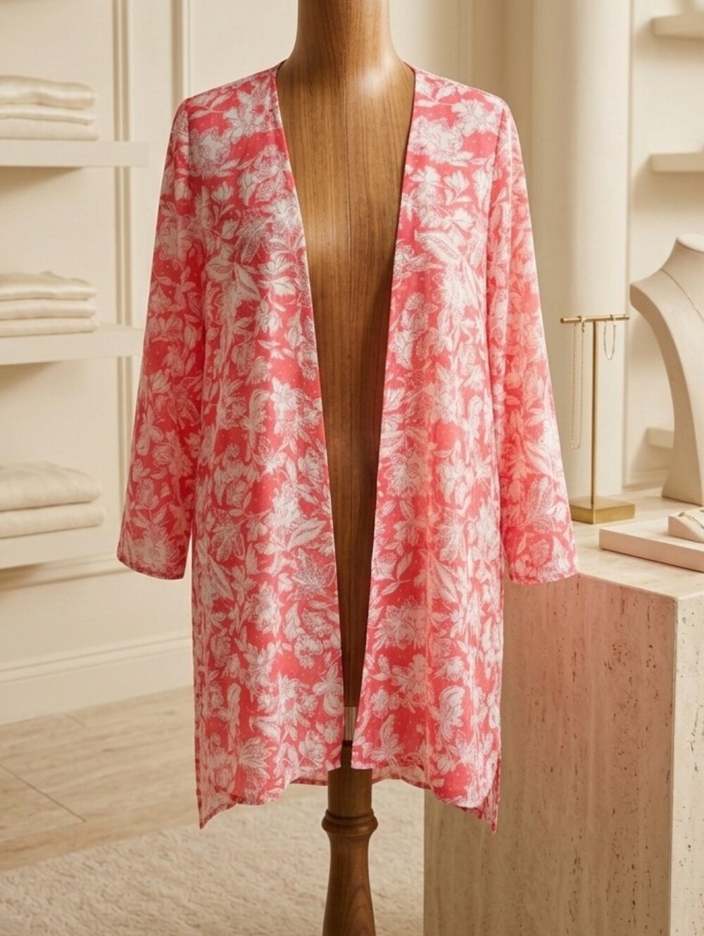 DNA Couture Pink Happiness Floral Sheer Open Front Cover Up Large